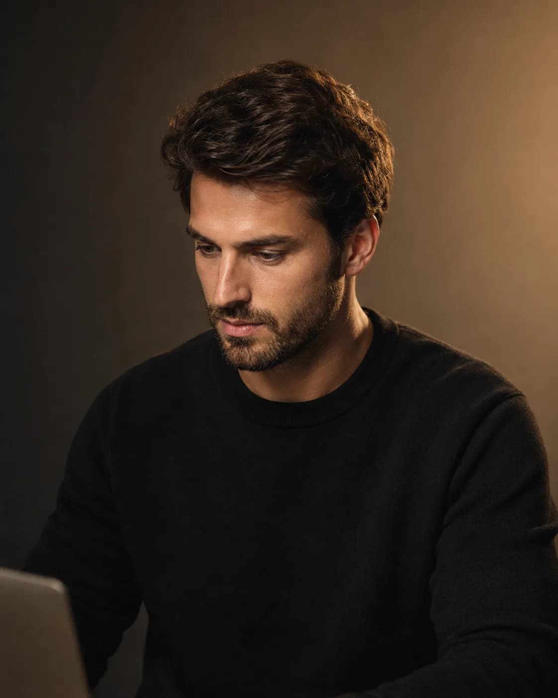 Professionnel concentré en pull noir